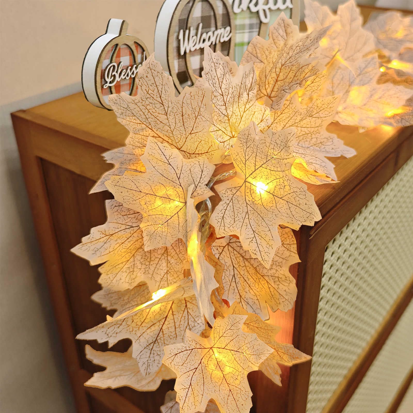 Thanksgiving Decorations 2 Pack Fall Garland with Lights Battery Operated | Fall