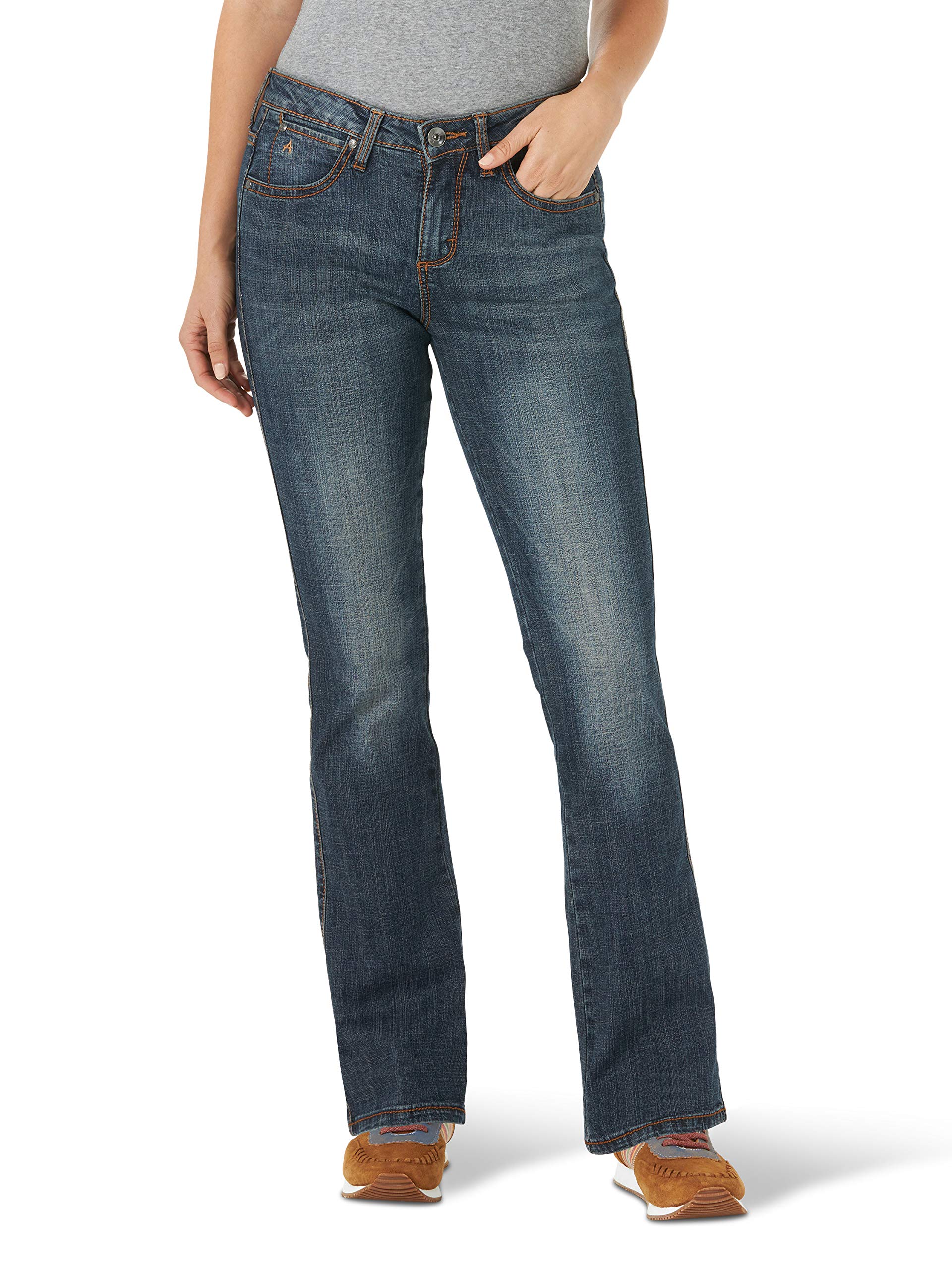 Wrangler Women's Aura Instantly Slimming Mid Rise Boot Cut Jean, Autumn Gold, 16