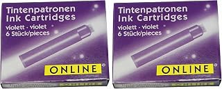 ONLINE Standard Ink Cartridges, Universal Fountain Pen Ink Compatible with All Standard Fountain Pens, Replacement Cartridges for Fountain Pen and Rollerball 6 Pack Colour Purple (Pack of 2)