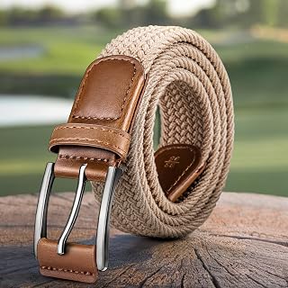 Mens Woven Elastic Fabric Belt 1 3/8 for Casual Golf Pants Shirts Jeans