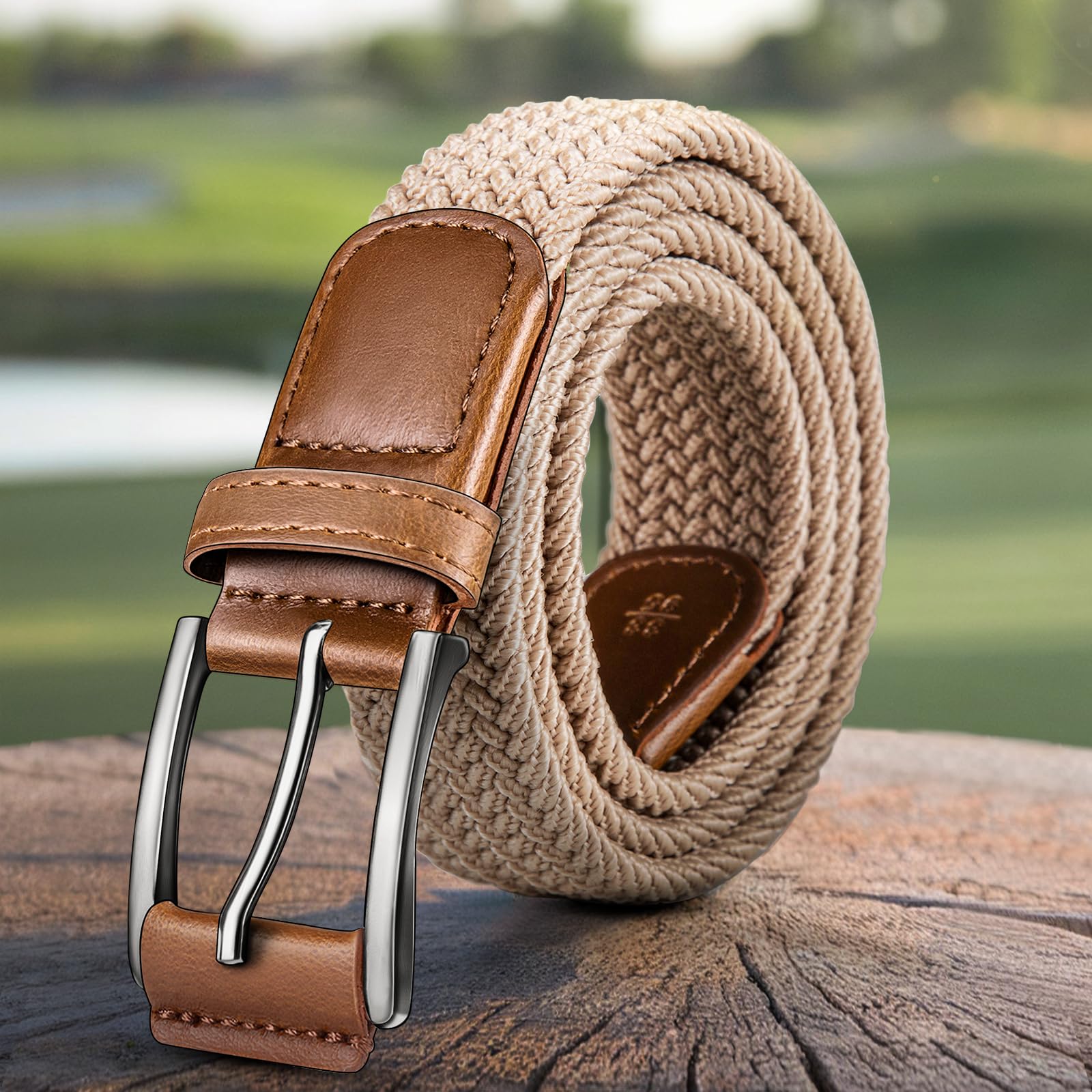Mens Woven Elastic Fabric Belt 1 3/8 for Casual Golf Pants Shirts Jeans