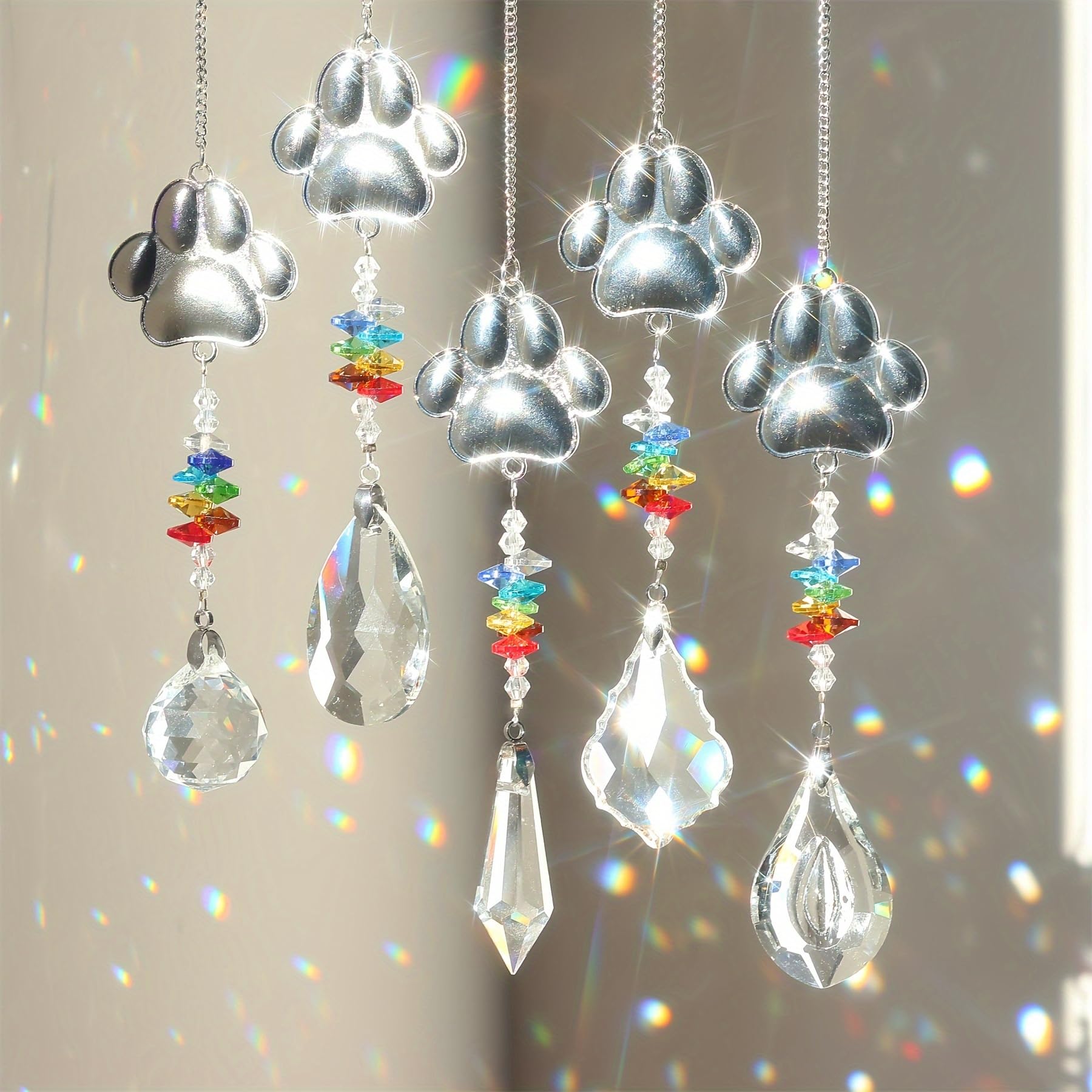 Window Sun Catcher Crystal Rainbow Maker with Silver Paw Print Pet Gift for Dog 