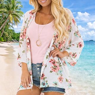 Kimono da donna con motivo floreale, cardigan da spiaggia in stile bohémien, per costumi da bagno estivi