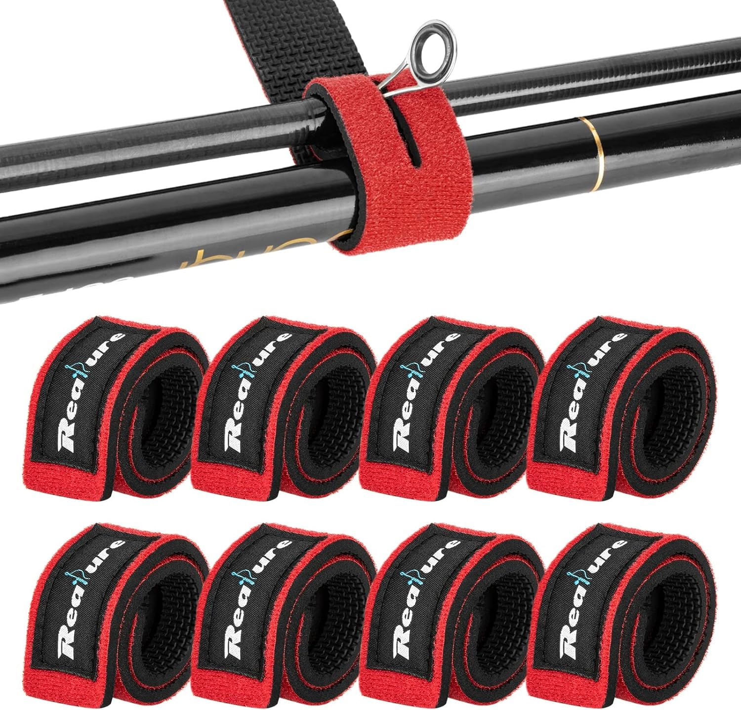 Realure 8 Pcs Fishing Rod Straps Adjustable Neoprene Ties Straps Elastic Fishing