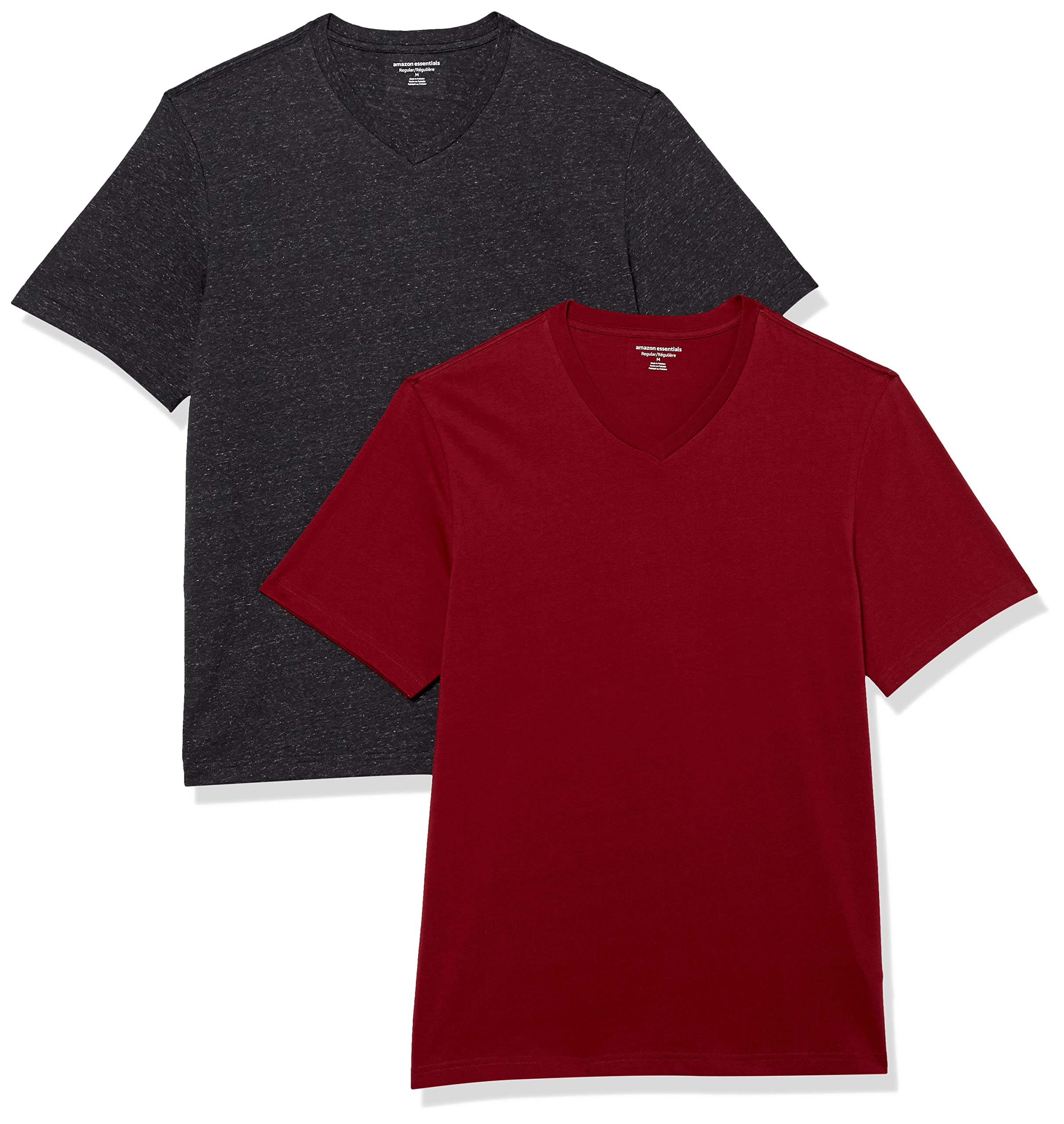 Amazon Essentials T-shirt avec col en v et manches courtes Homme, Lot de 2