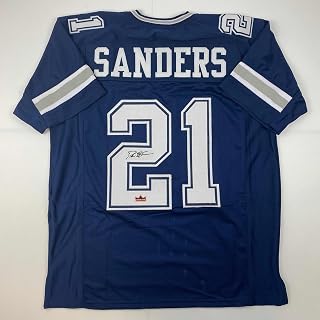 Facsimile Autographed Deion Sanders Dallas Blue Reprint Laser Auto Football Jersey Size Men's XL