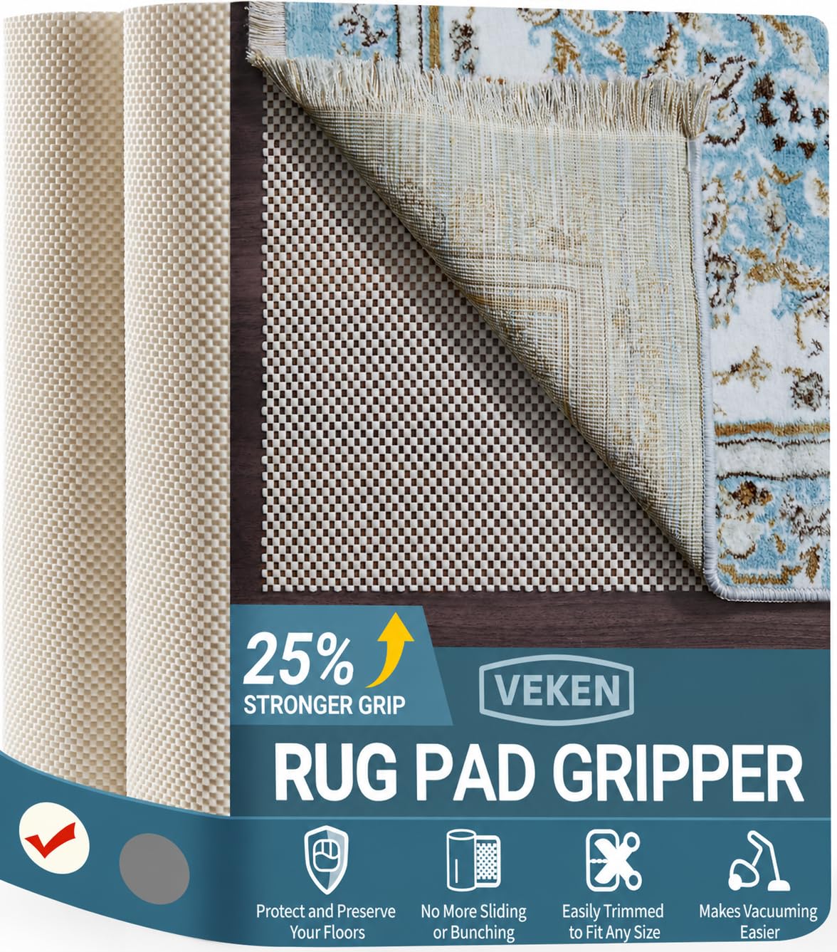 Veken Non Slip Rug Pad Gripper for Hardwood Floors, Strong Grip 8x10 Ft Rug Pads