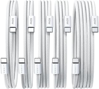 LISEN USB C Cable, 5-Pack [3.3/3.3/6.6/6.6/10FT] USBC to USBC Cable for iPhone 16e 15 Pro Max Charger Cord, 60W (3.1A) C to C Cable Fast Charging for Samsung S25/S24/23, Switch 2, iPad, MacBook,White
