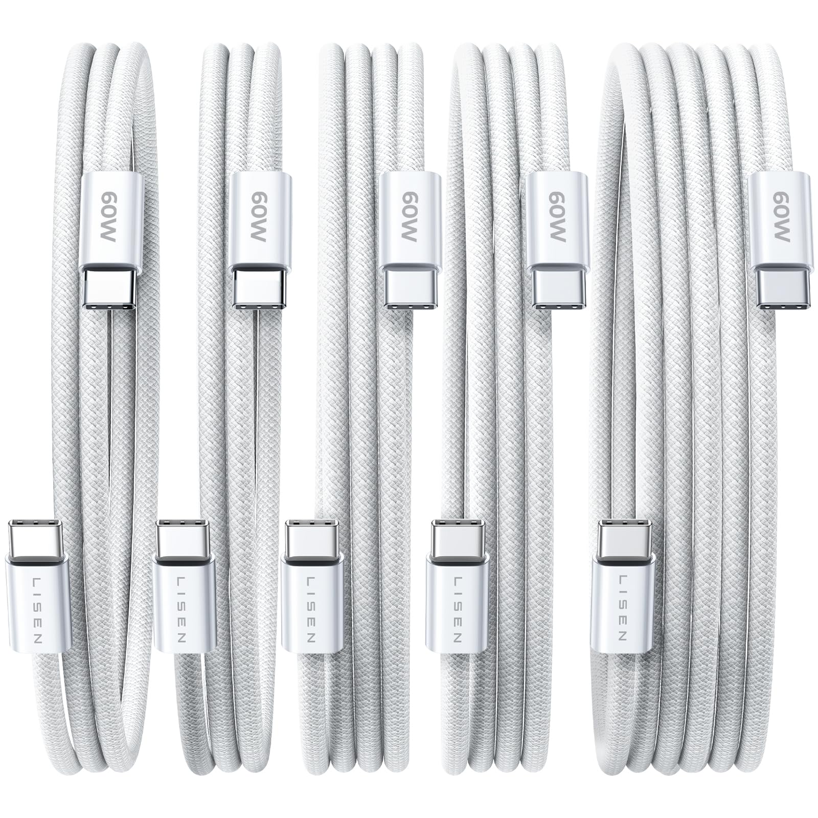 LISEN USB C Cable, 5-Pack [3.3/3.3/6.6/6.6/10FT] USBC to USBC Cable for iPhone 1