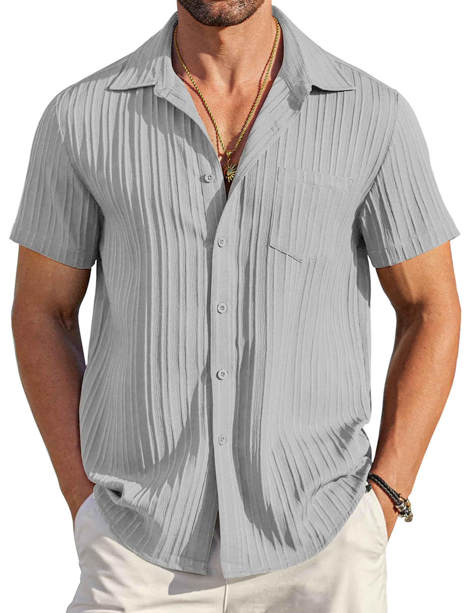 COOFANDY Men's Casual Button Down Shirts Short Sleeve Textured Summer Beach Shir