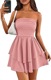 PRETTYGARDEN Women's 2025 Summer Strapless Tube Mini Dress Off Shoulder Smocked Ruffle A Line Flowy Short Party Club Dresses