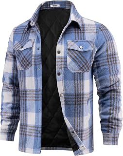 COOFANDY Mens Flannel Quilted Lined Long Sleeve Thick Button Down Winter Shirt
