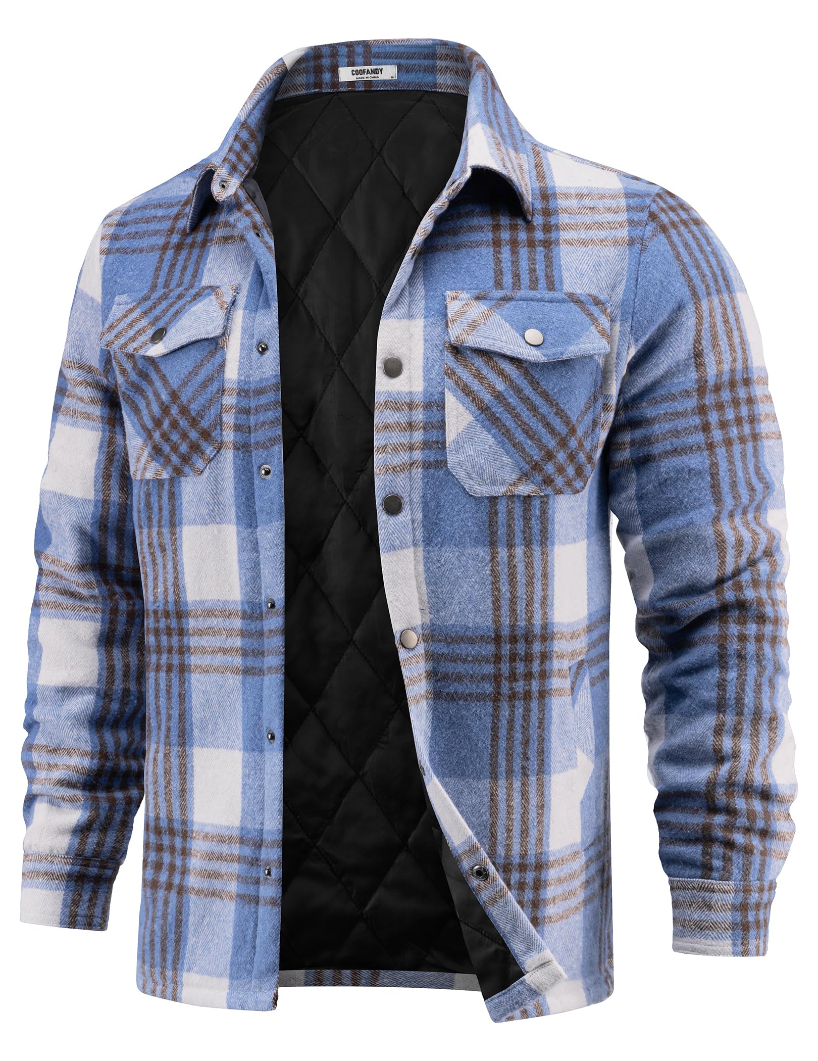 COOFANDY Mens Flannel Quilted Lined Long Sleeve Thick Button Down Winter Shirt