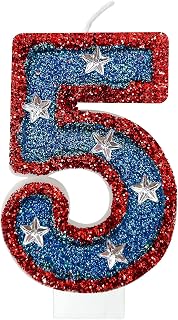 red and Blue Sequined Number Candles American Flag Birthday Number Candles Suitable for Independence Day and American Hero Theme Party Supplies (5)