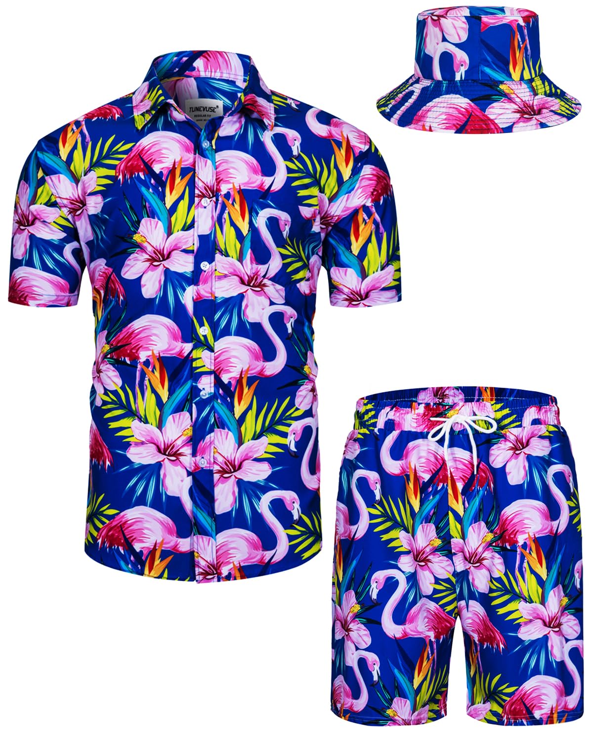 TUNEVUSE Men's Hawaiian Shirts and Shorts Set 2 Pieces Flower Print Beach Suits 