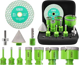 Diamond Tile Drill Bit Set - FACHLICH 11 pcs Ceramic Hole Saw Kit 6-68mm+10mm Finger Cutter+50mm Chamfer Drilling+Adapter+125mm Cutting Disc M14 Thread for Porcelain Marble Granite etc