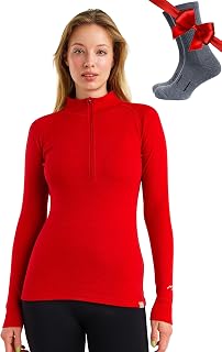 100% Merino Wool Quarter Zip Sweater Women - Thermal Base Layer with Socks