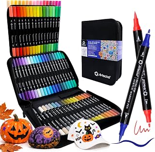 Artecho Acrylic Paint Markers 72 Colors with Bag（ Brush Tip and Fine Tip ） | Ideal for Rock Painting, Stone, Wood, Paper, Canvas, Ceramic, Glass, Fabric &amp; DIY Crafts