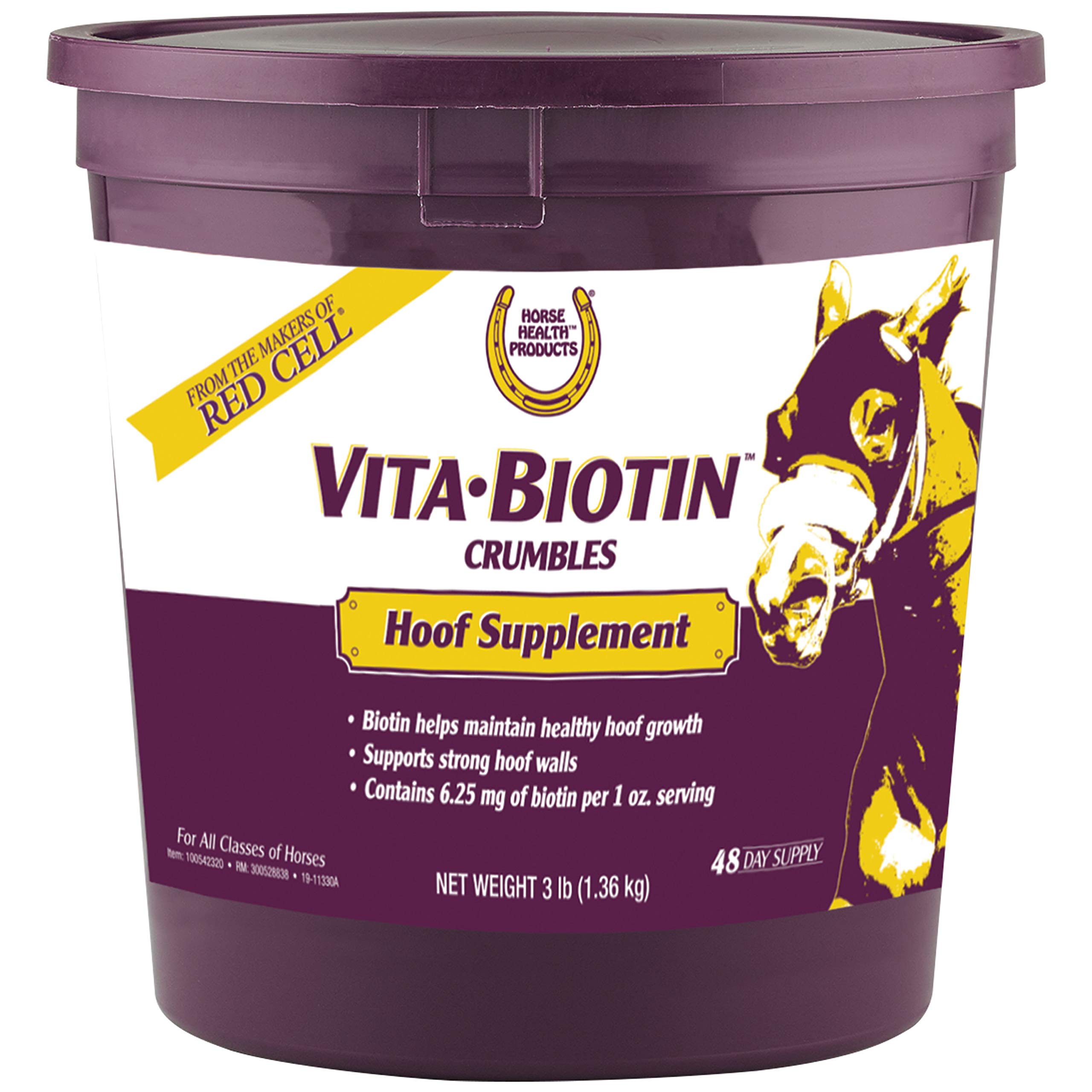 Horse Health Vita Biotin Crumbles Horse Hoof Supplement, 3 lbs | 48-Day Supply,B