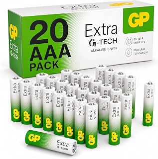 GP Extra AAA Batteries Pack of 20 1.5V Alkaline Triple A 10+ Yr - Anti-Leak