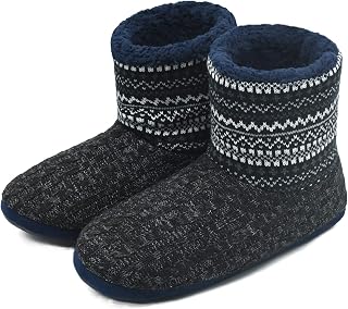 COFACE Men's Knitted Faux Fur Lined Non-Slip Indoor Slippers House Slippers with Booties Boot House…