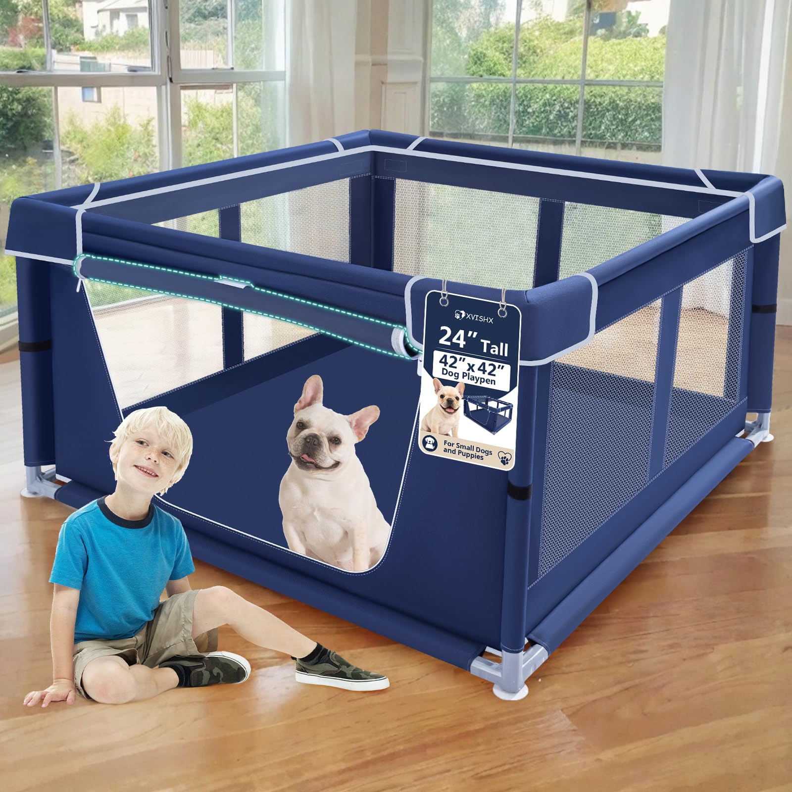 XVISHX 42x42 Inches Puppy Playpen with Gate, Dog Playpen for Puppies or Small Do