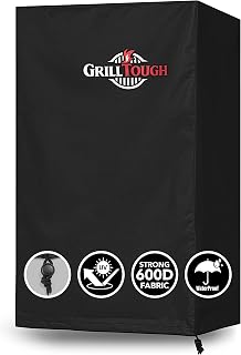GrillTough Heavy Duty Smoker Cover for Outdoor Griddle, 30 Inch – Waterproof, Weather Resistant, UV & Fade Resistant with Fastening Straps – BBQ Cover for Flat Grill, Black