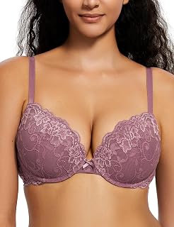 Deyllo Women's Push Up Lace Bra Sexy Deep V Lift Up Bra Underwire Padded Comfort Everyday Bra