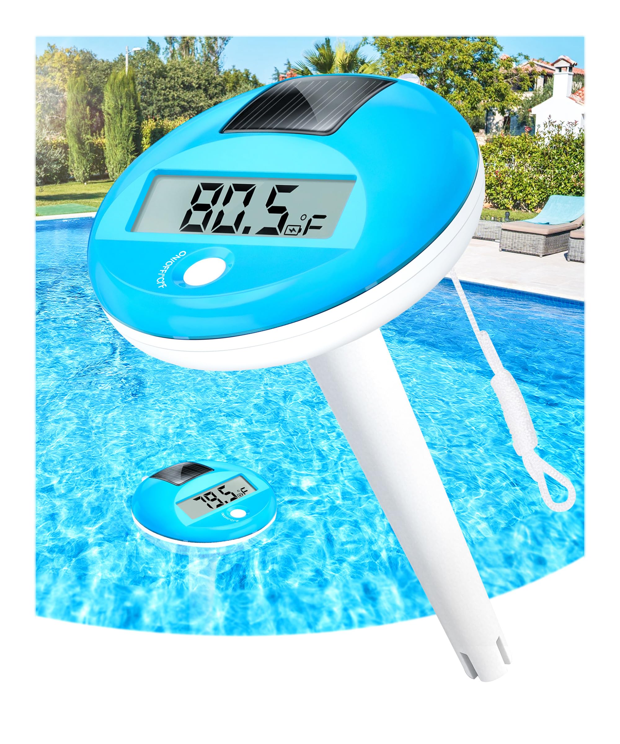 LuxBlue Floating Solar Pool Thermometer with String & LCD Display | Durable IP68