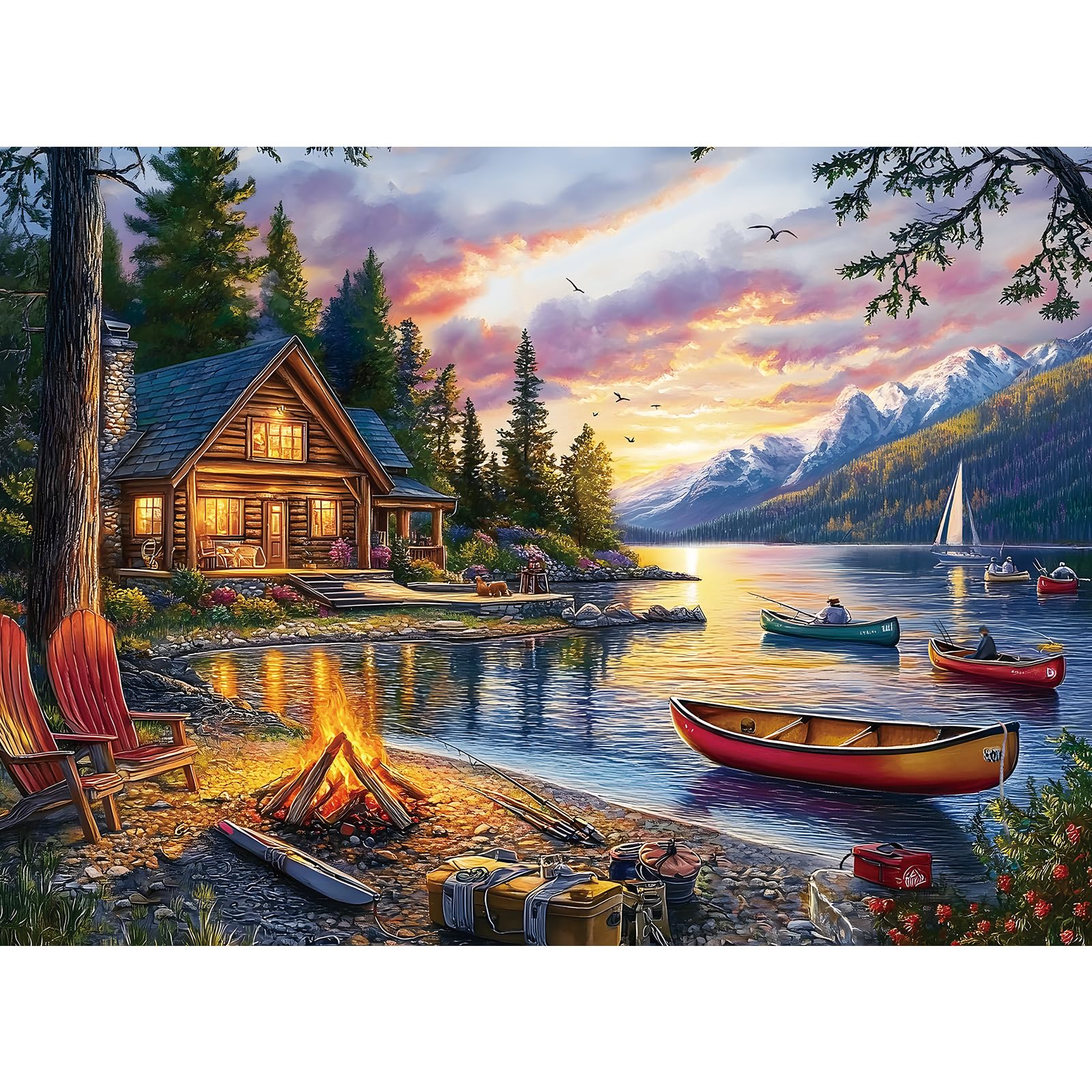 Jigsaw Puzzle for Adults 500 Pieces – 500 Piece Puzzle with Scenic Cabin, Interl