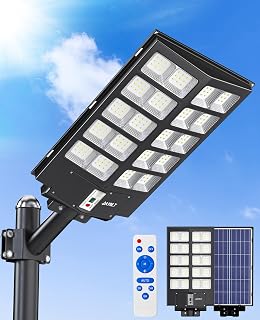 JAYNLT Y-10000W Solar Street Lights Outdoor,Parking Lot Lights Commercial | Ultra-Bright Solar Flood Lights,Dusk to Dawn,Motion Sensor,Remote, IP67 Waterproof Security Lighting for Garage,Farm,Barn
