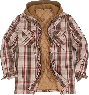 ThCreasa Men's Quilted Lined Flannel Jacket with Hood
