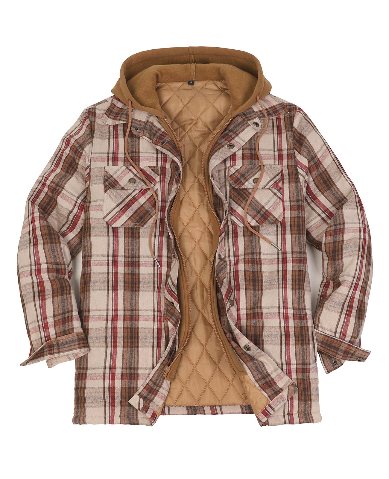 ThCreasa Men's Quilted Lined Flannel Jacket with Hood