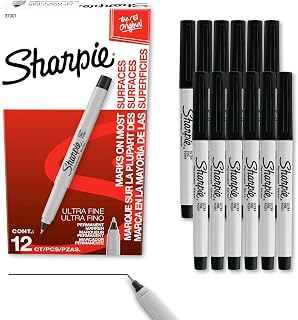 Sharpie Permanent Markers, Ultra Fine Tip, Black, 12 Count - Quick Drying, Fade Resistant