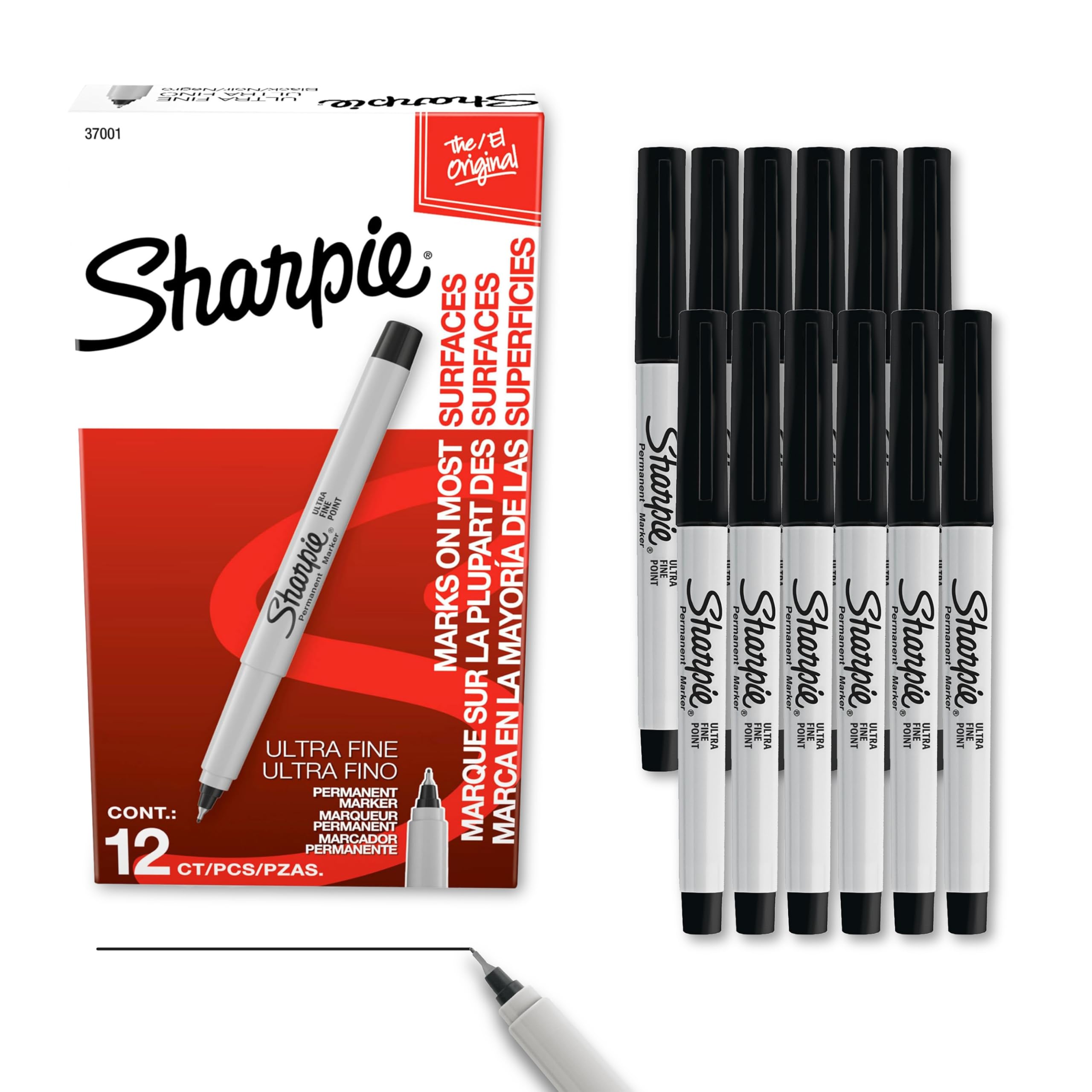 Sharpie Permanent Markers, Ultra Fine Tip, Black, 12 Count - Quick Drying, Fade 