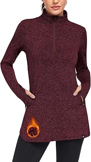 Soneven Fleece Pullover Women Winter Thermal Sweatshirt Long Sleeve 1/4 Zip Thumbhole Fleece Long Sleeve Pullover Fleece Pullover Long Sweater for Outdoor Hiking