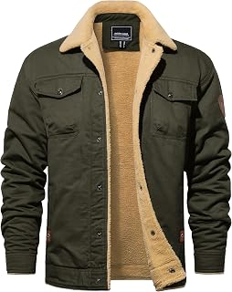 TACVASEN Men's Cotton Jackets Winter Fleece Lined Casual Warm Cargo Coat Snaps Working Sherpa Jacket with Multi Pockets