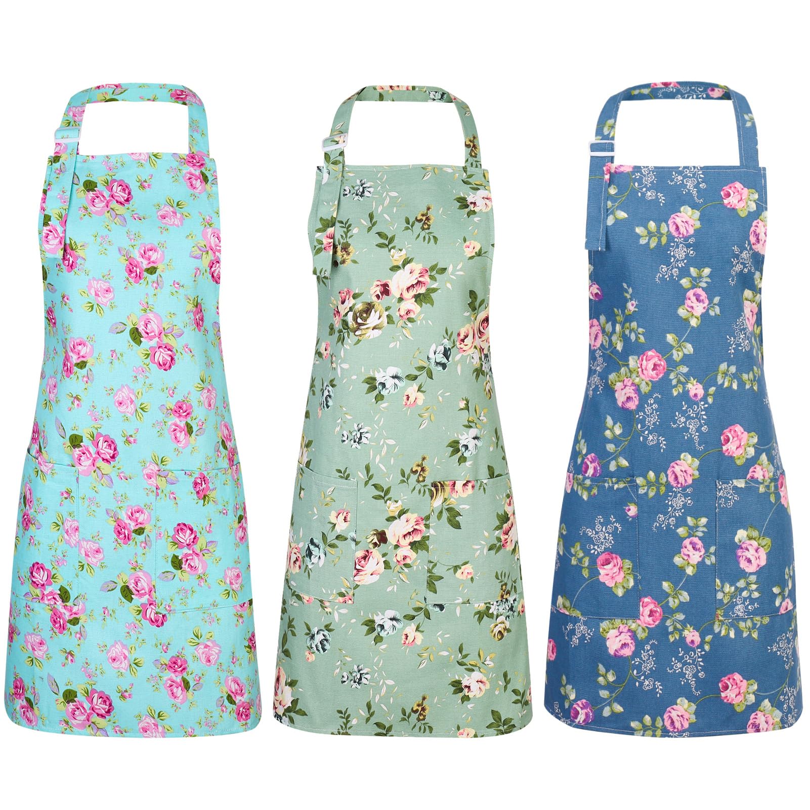 Auidy_6TXD 3 Pack Floral Aprons for Women, Kitchen Aprons with 2 Pockets | Vinta