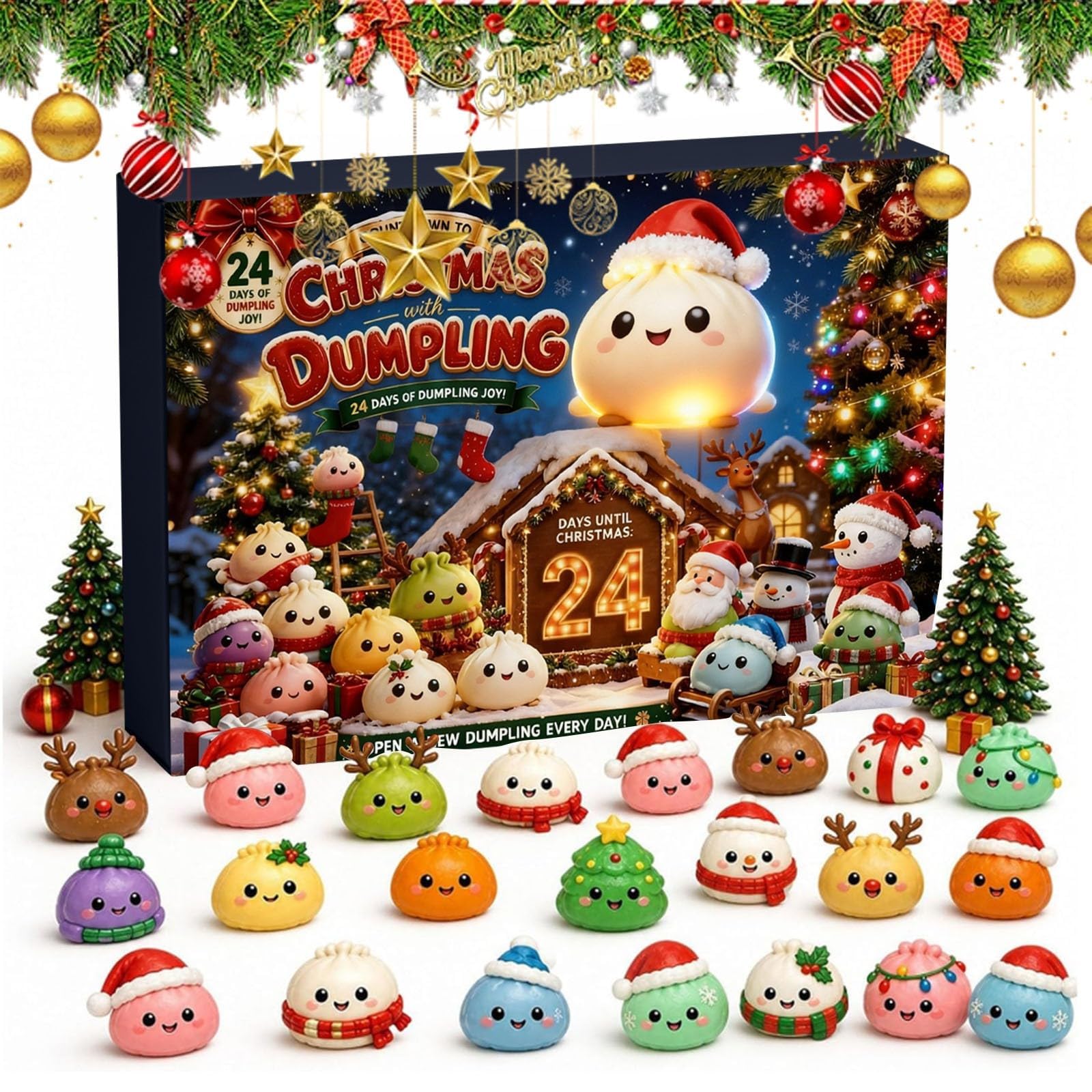Christmas Advent Calendar 2026, 24 Assorted Cute Dumpling Figurines,Black | Chri