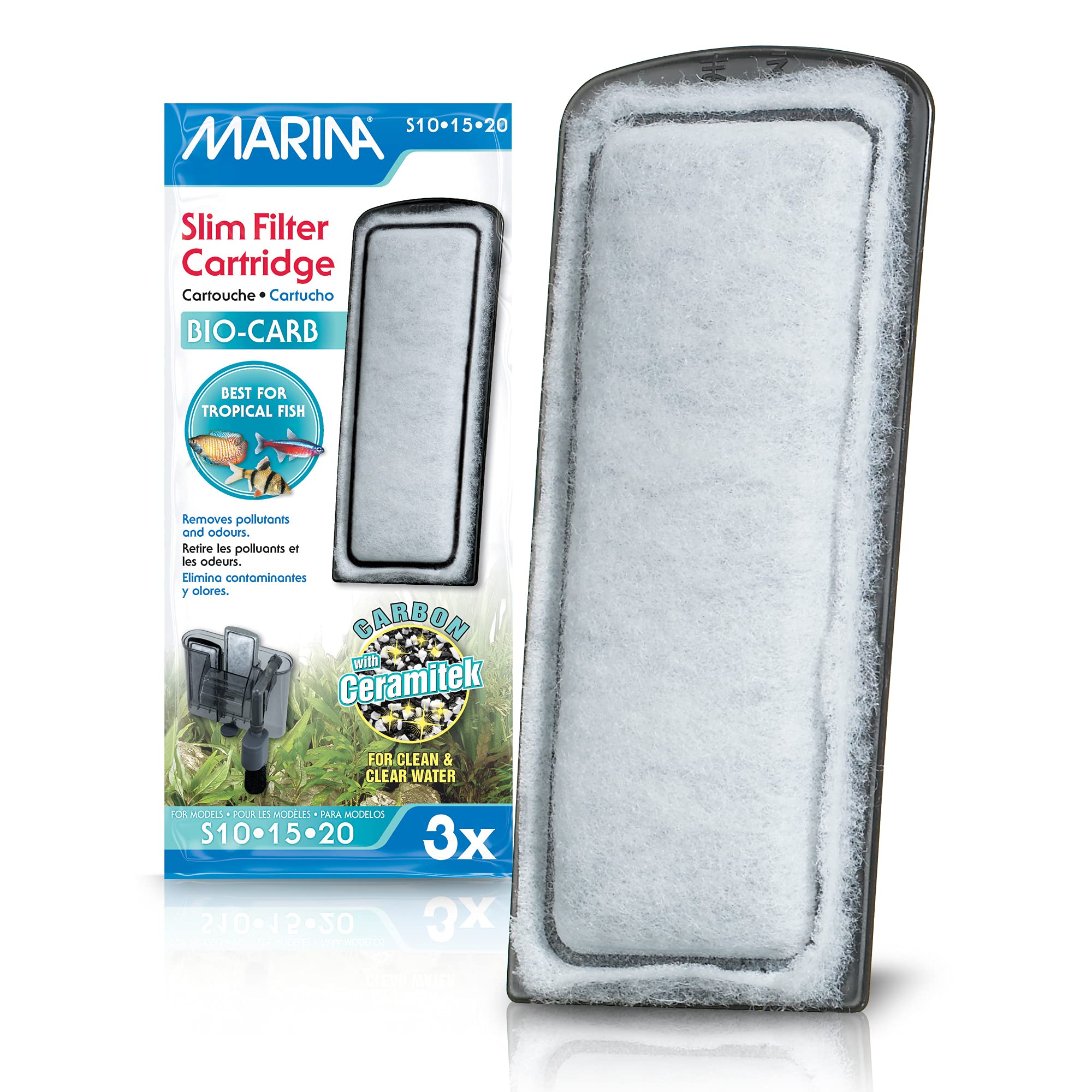 Marina A291 Slim Filter Carbon Plus Ceramic Cartridge, 3-Count, White | 3 Cartri