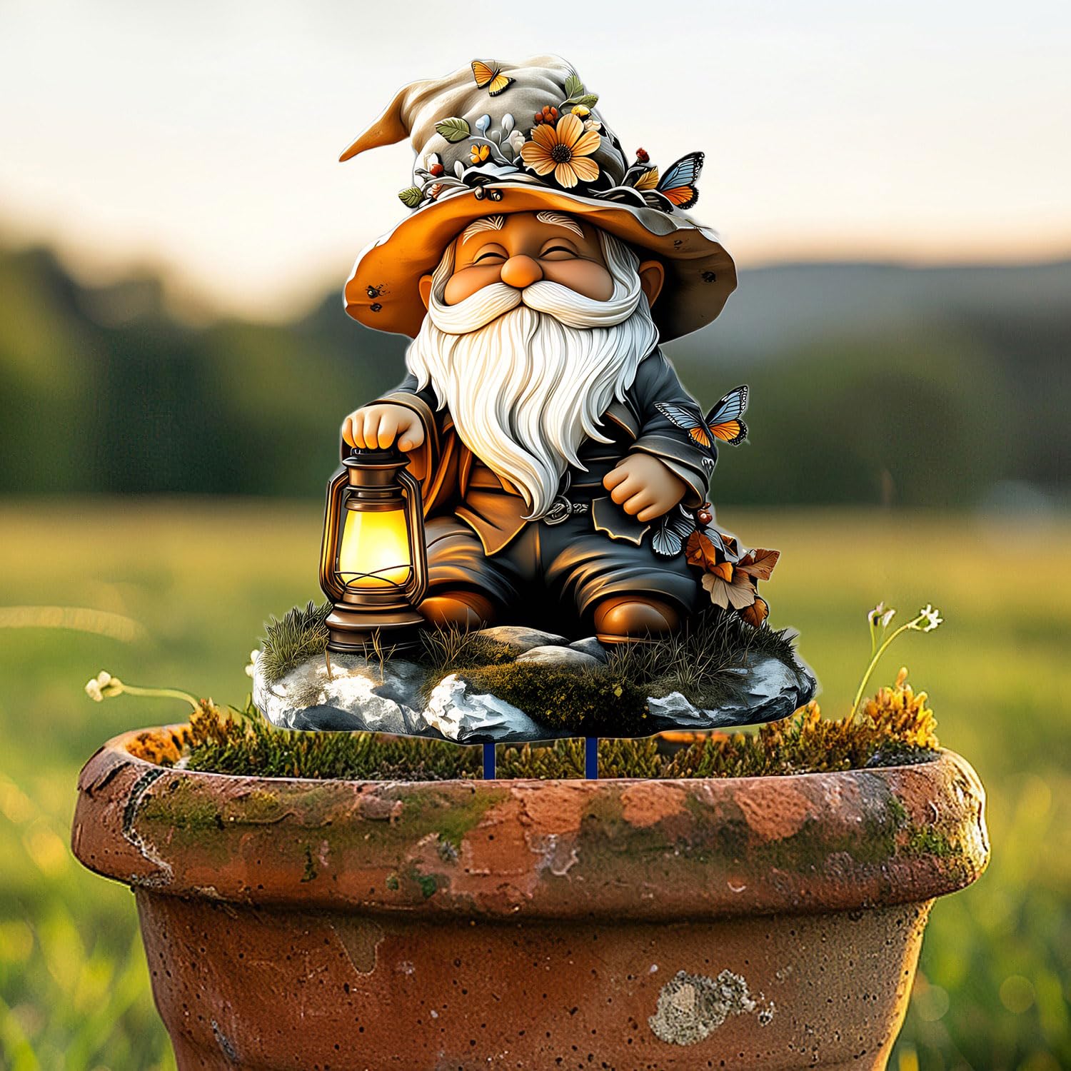 Gnome Acrylic Garden Stake with Lantern, Indoor and Outdoor Garden Acrylic Decor