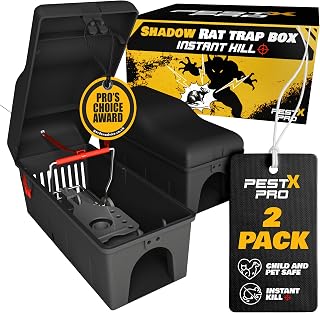 Pest X Pro Shadow Professional Rat Trap Box - 2X, Safe For Kids & Pets, Heavy Duty Rodent Trap Station, Reusable & Easy To Set For Indoors & Outdoors, Rat Traps That Eliminate Instantly