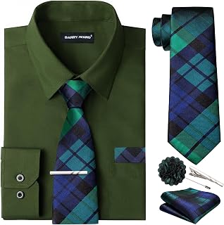 Barry.Wang Mens Dress Shirt and Tie Set Wedding Formal Business Shirt 6pcs