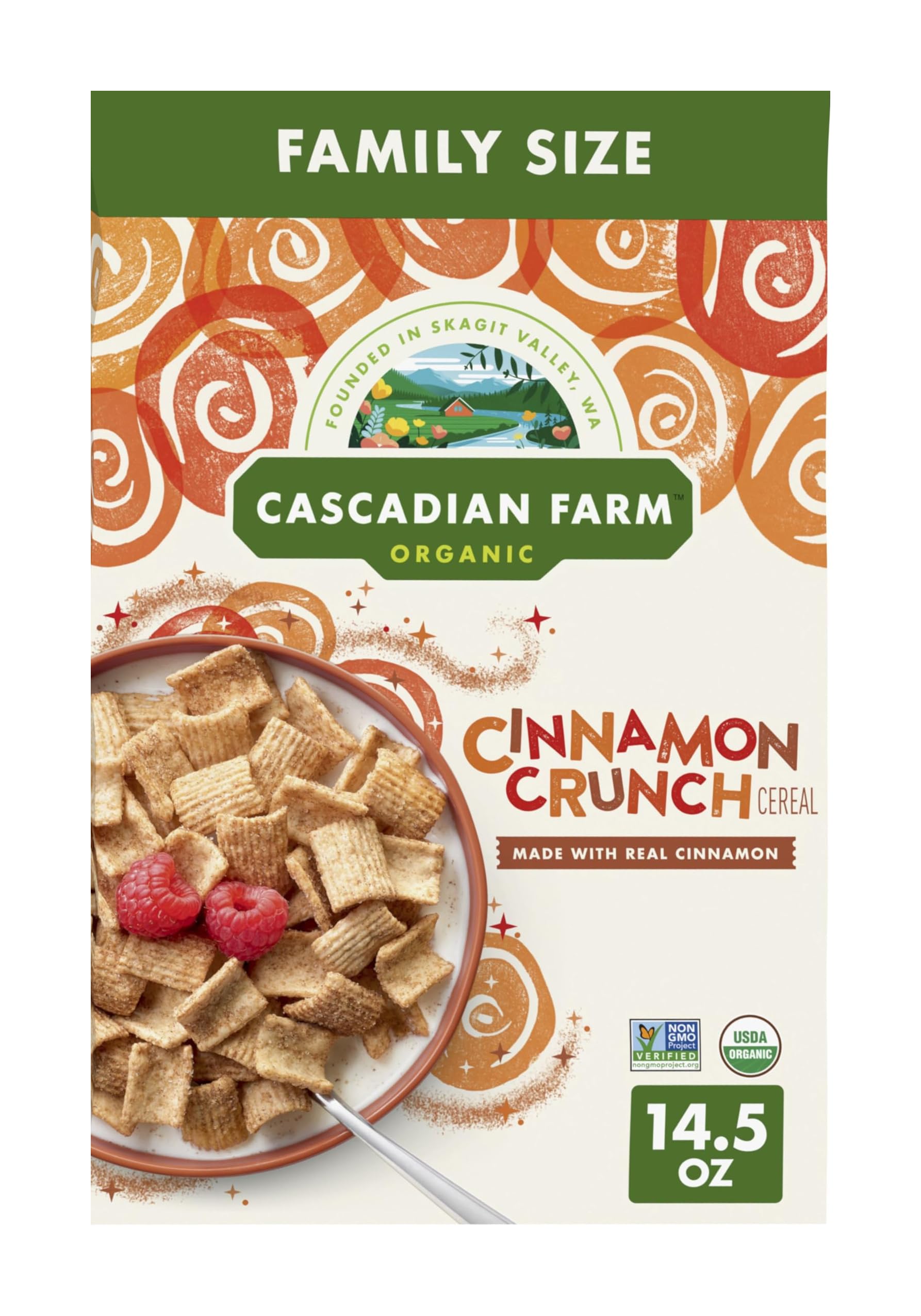 Cascadian Farm Organic Cinnamon Crunch Cereal, Family Size, 14.5 oz | Made with 