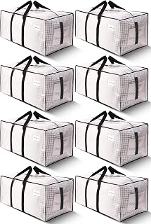 HOMESURE Supports 200lbs Heavy Duty Moving Bags - Strong Zipper & Wrap-Around Handles - Water-Resistant Storage Totes, Durable Alternative to Moving Boxes - 8 Pack - Semi-Transparent
