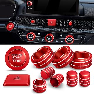 Polodunn for Honda Civic 2022-2026 Accessories, CRV 2023-2026 &amp; Acura Ingetra 2023-2026 (Fit 9" Screen/ 1 Audio Knob), 11pcs Knob Cover Kit - Hazard Light, Push Start, Audio, AC &amp; Air Vent (Red)