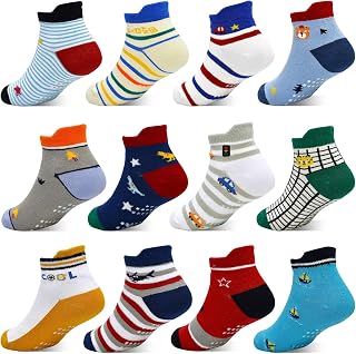 GRPSKCOS Toddler Non Slip Socks 12 Pairs Anti Slip Socks for Kids Age 1-7