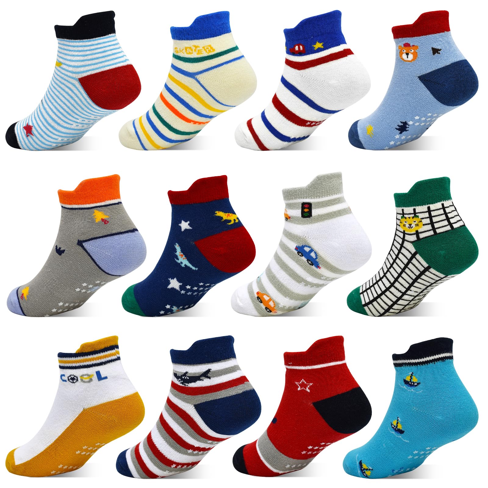 GRPSKCOS Toddler Non Slip Socks 12 Pairs Anti Slip Socks for Kids Age 1-7