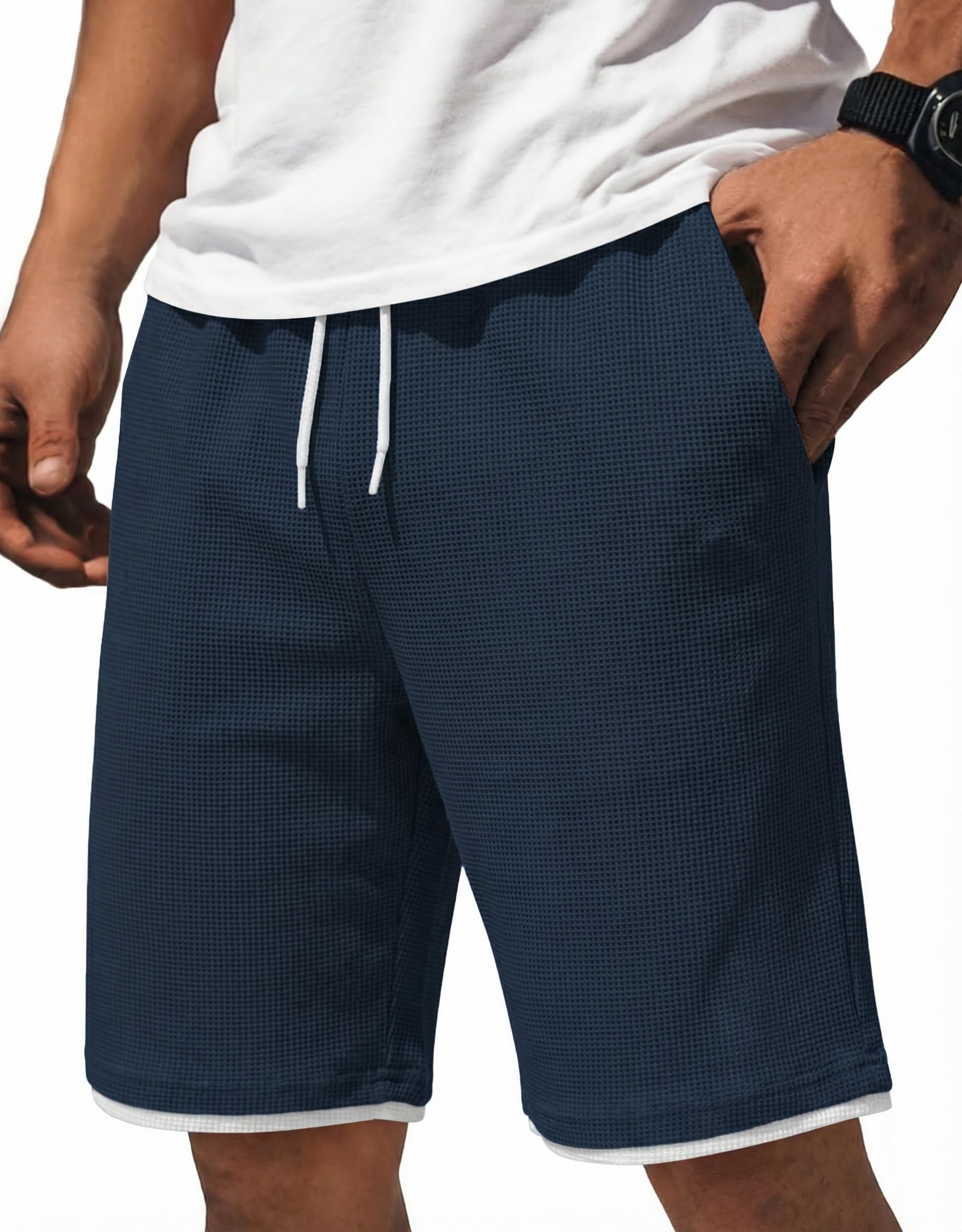COOFANDY Pantalones cortos casuales de algodón con cordón de 7/9 pulgadas para h