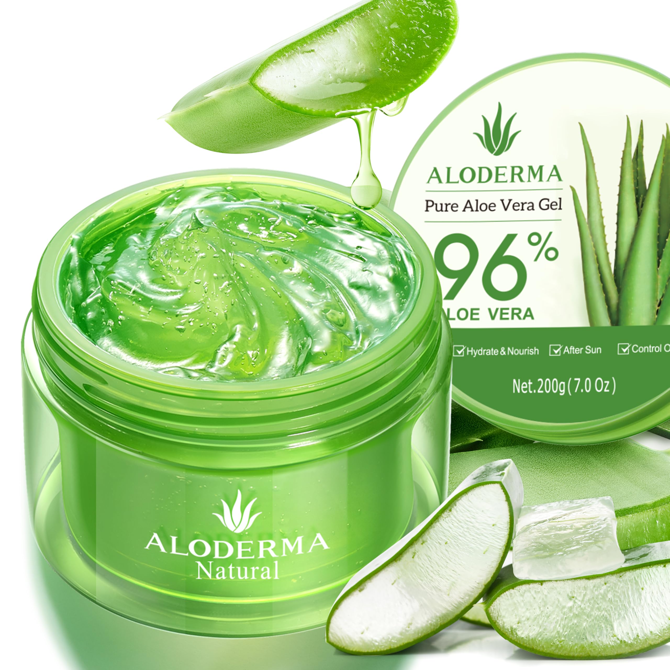 Aloderma Aloe Vera Gel Made within 12 Hours of Harvest with 96% Pure Organic Alo